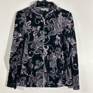 Croft & Barrow Women's Petite Small‎  Paisley Jacket Black Purple Zip Casual